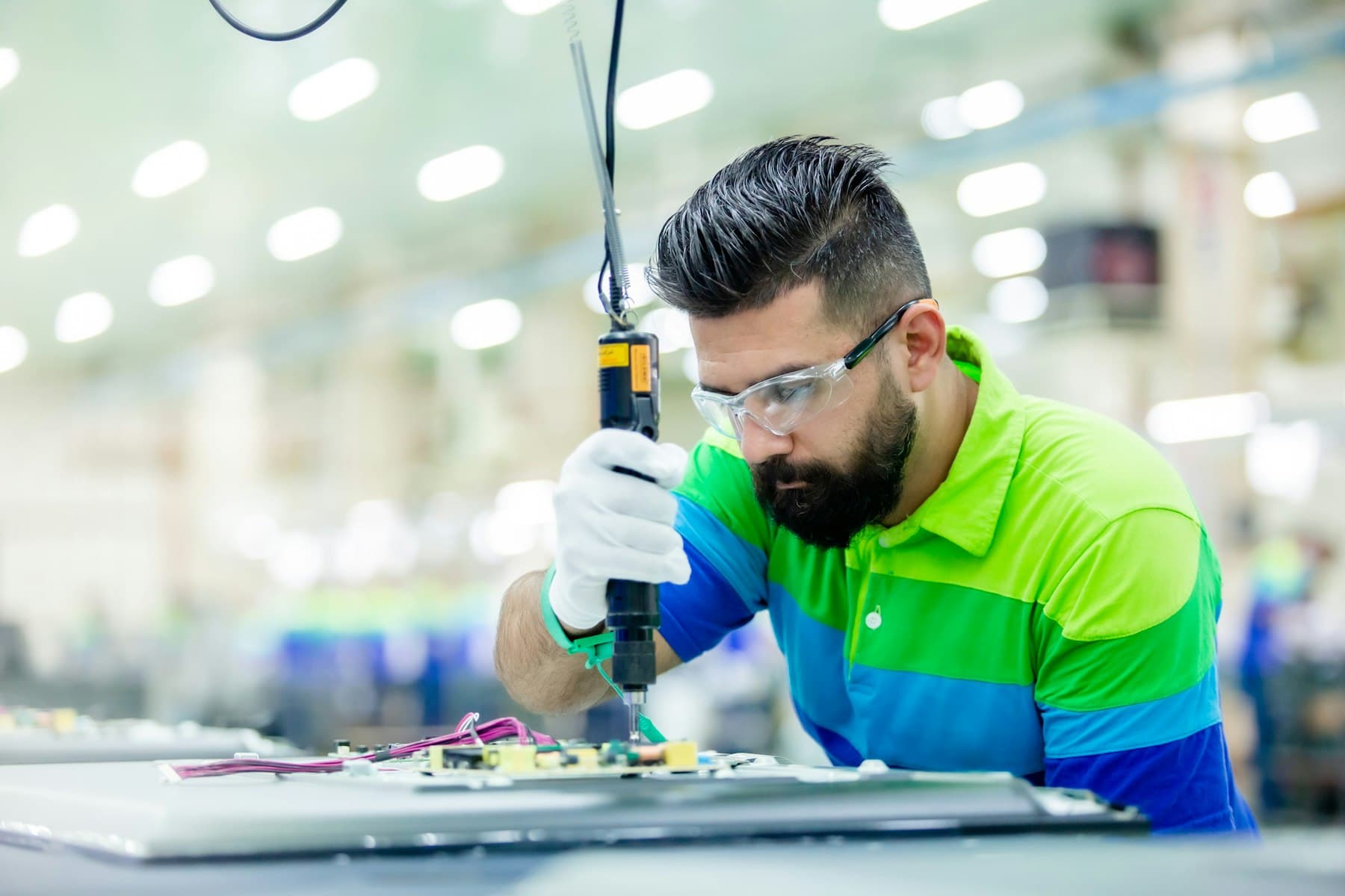 Precision assembly work on the production line