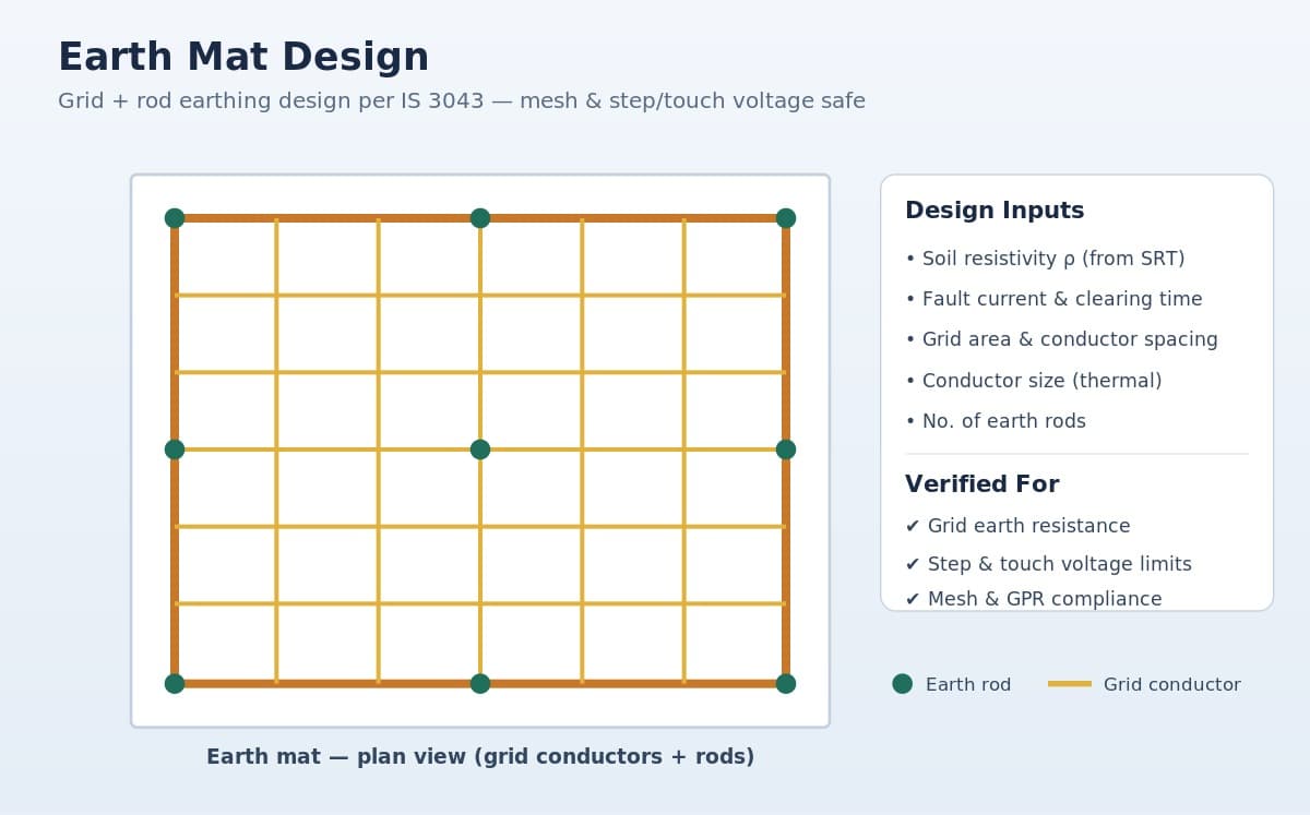 Earth mat grid-and-rod design per IS 3043